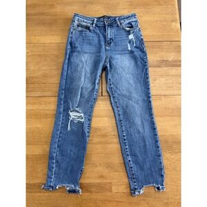 Judy Blue Jeans Womens 7 28 Blue Skinny Fit Stretch Medium Wash Distressed Denim